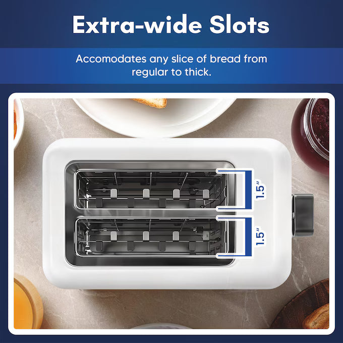Elite Gourmet Cool-Touch 2-Slice Toaster Extra-Wide Slots White